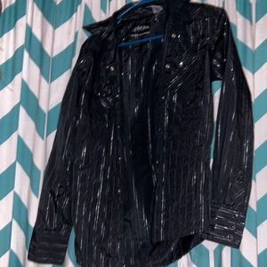Black shiny stripe button up